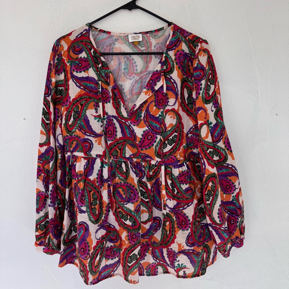 Cache Coeur Balloon Sleeve Maternity Nursing Blouse Latina Multicolor size Large - Picture 4 of 11